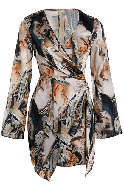 Vestidos de falda lápiz con cuello en V y efecto tie-dye de patchwork (3 colores)