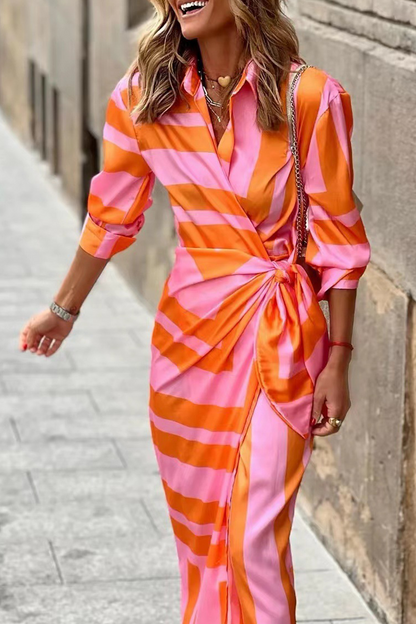 Vestido camisero con cuello vuelto y estampado de patchwork (3 colores)