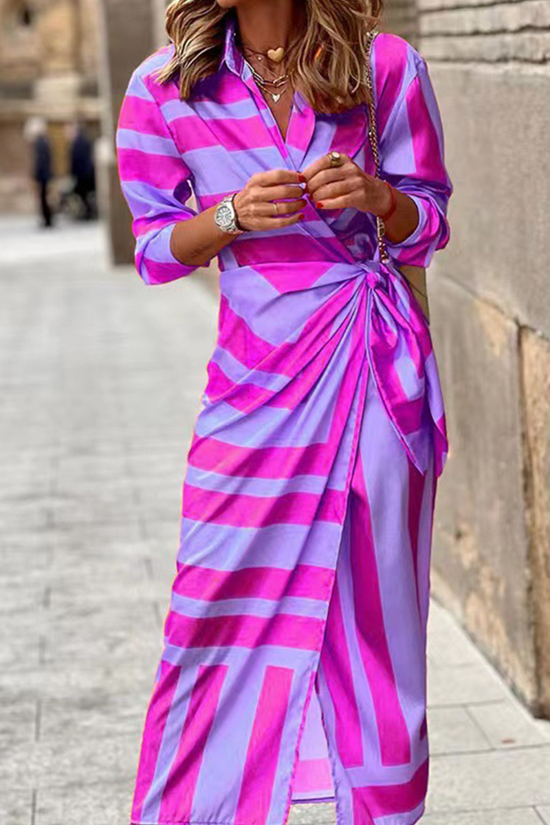 Vestido camisero con cuello vuelto y estampado de patchwork (3 colores)
