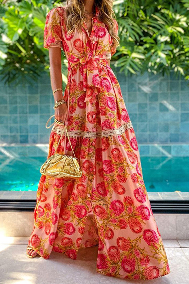 Vestidos con falda pastel y cuello en V con estampado de moda