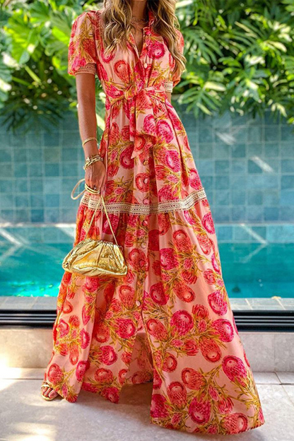 Vestidos con falda pastel y cuello en V con estampado de moda