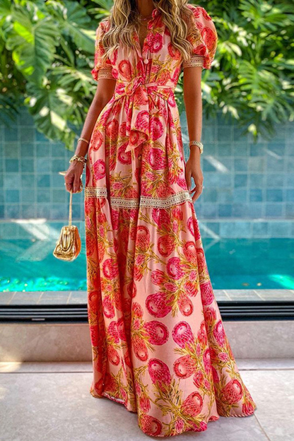 Vestidos con falda pastel y cuello en V con estampado de moda