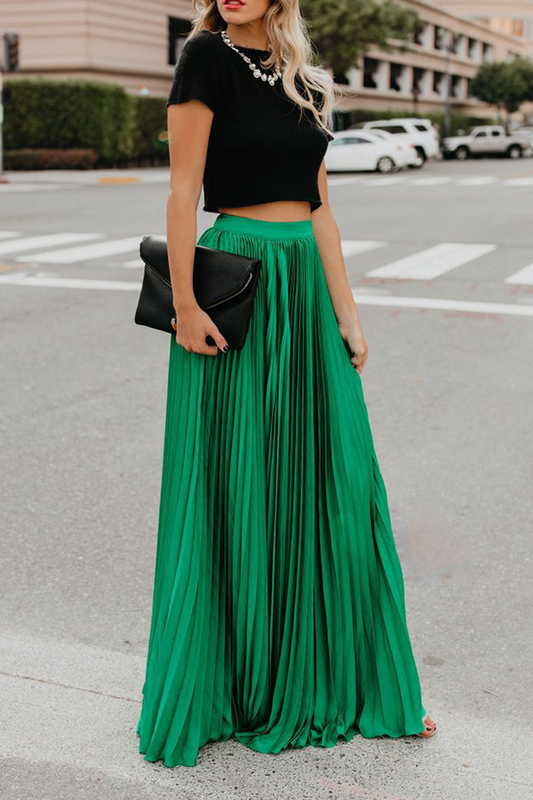 Fashion Solid Fold Loose High Waist Type A Solid Color Bottoms Dress(4 Colors)