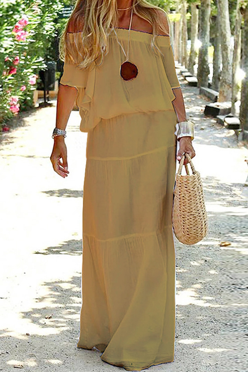 Vestidos rectos con hombros descubiertos y patchwork liso de moda