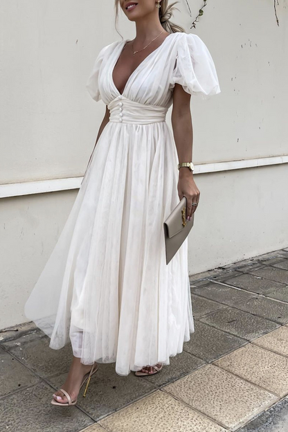 Vestidos de malla con cuello en V sólido de moda