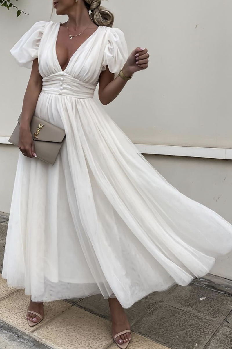 Vestidos de malla con cuello en V sólido de moda