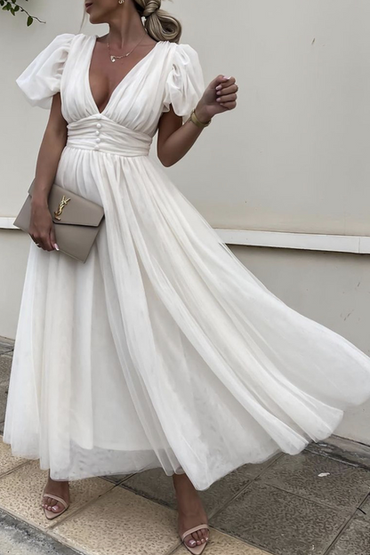 Vestidos de malla con cuello en V sólido de moda