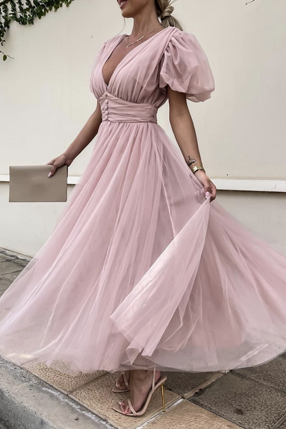 Vestidos de malla con cuello en V sólido de moda