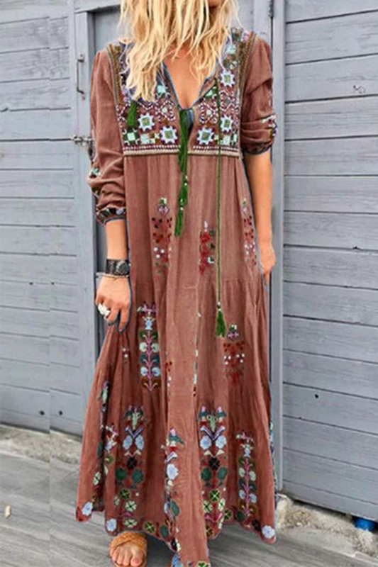 Fashion Print V Neck Straight Dresses(4 Colors)