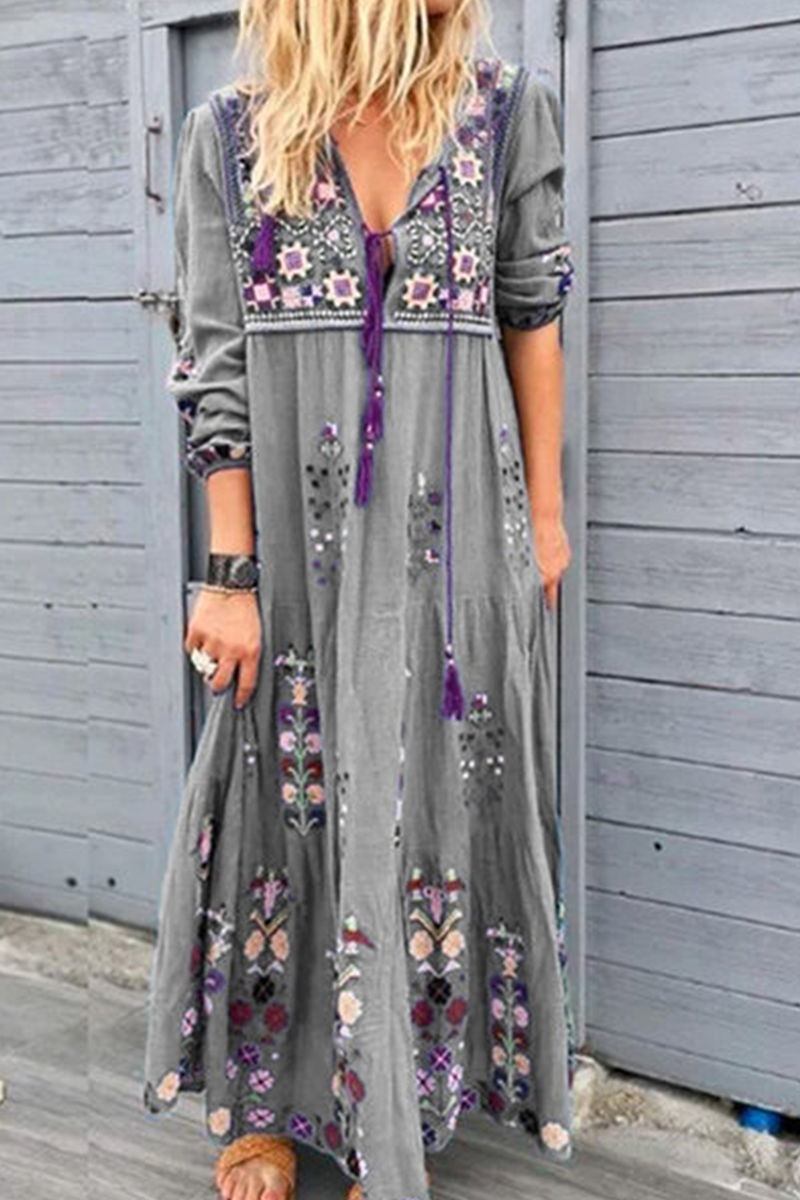 Fashion Print V Neck Straight Dresses(4 Colors)