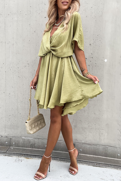 Vestidos de moda con cuello en V y falda pastel de patchwork liso (5 colores)