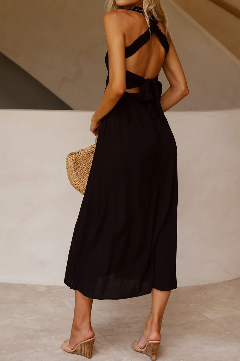 Vestidos casuales con falda de cintura halter y retazos sólidos (3 colores)