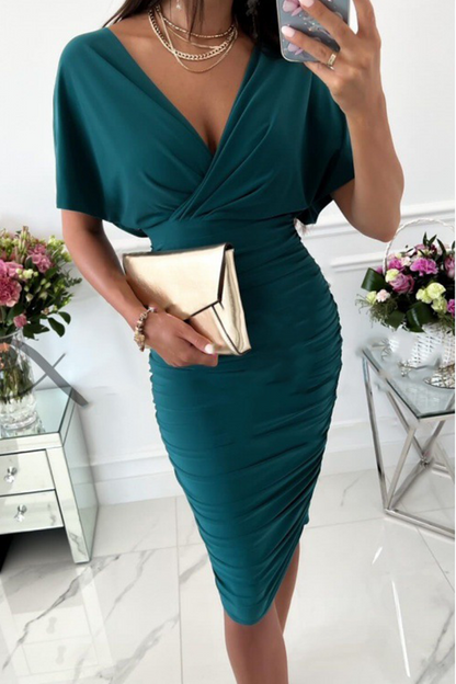 Vestidos de falda con escote en V y cintura dividida, de moda, lisos (5 colores)
