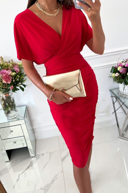 Vestidos de falda con escote en V y cintura dividida, de moda, lisos (5 colores)
