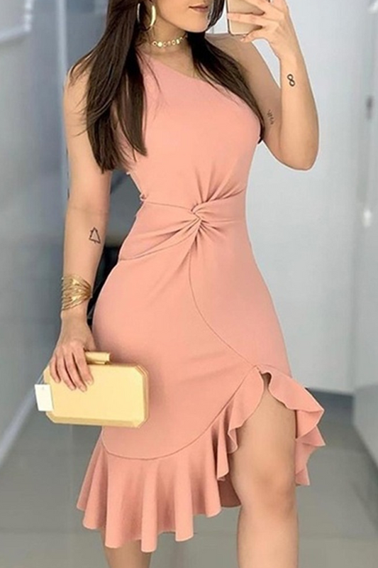Vestidos casuales de sirena con corte trompeta y un solo hombro lisos