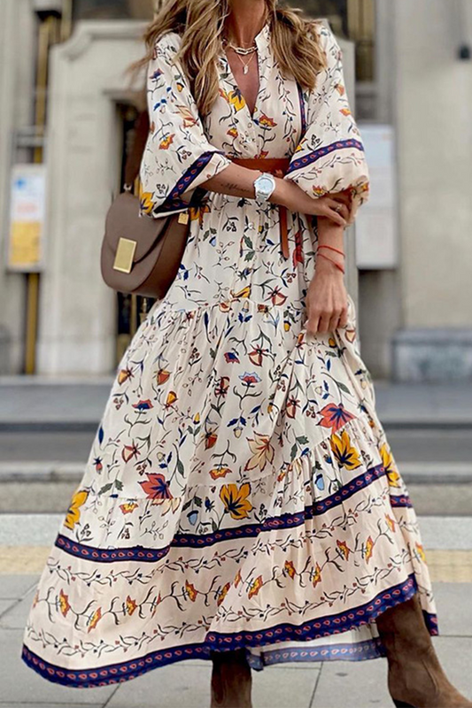 Vestidos casuales con estampado de patchwork, cuello en V y falda pastel