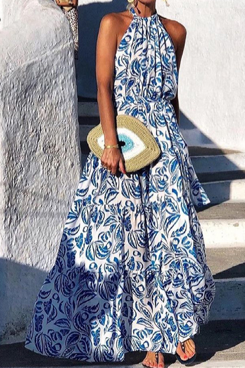 Vestidos casuales con falda estilo pastel y cuello halter con estampado