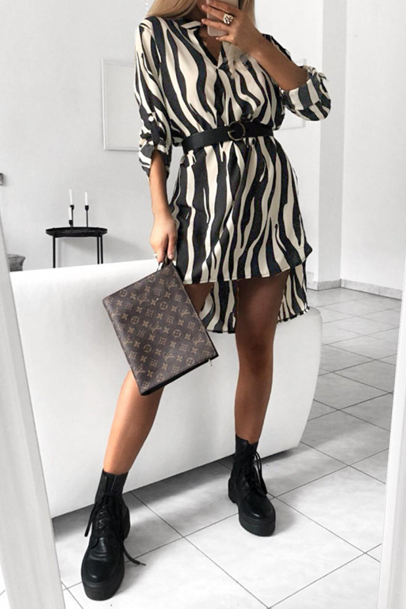 Vestidos rectos con cuello vuelto y estampados de moda (6 colores)
