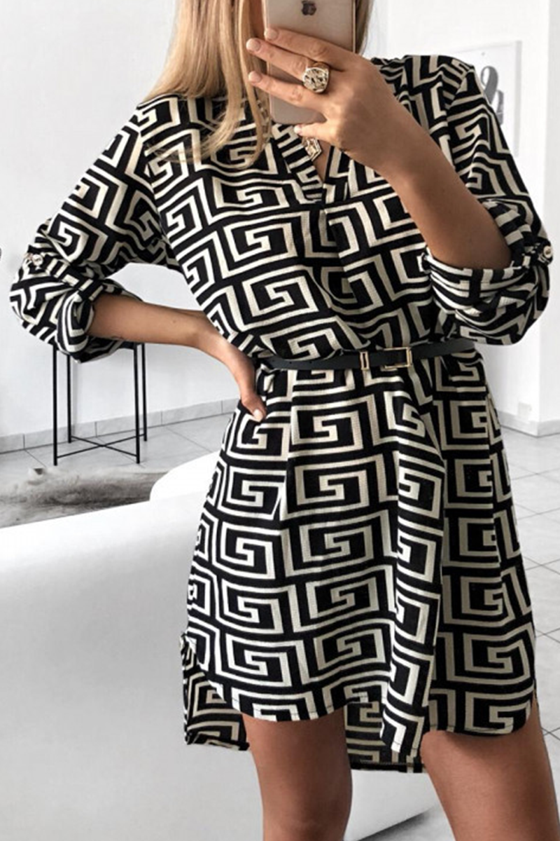 Vestidos rectos con cuello vuelto y estampados de moda (6 colores)