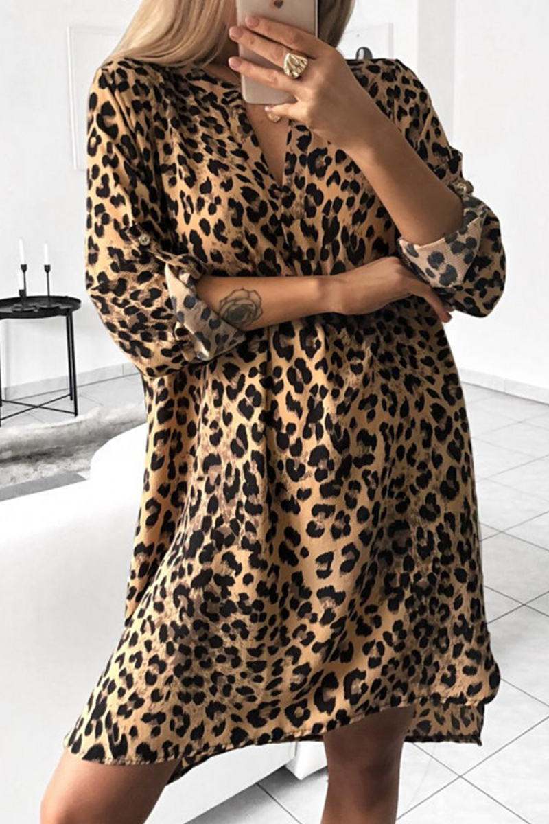 Vestidos rectos con cuello vuelto y estampados de moda (6 colores)