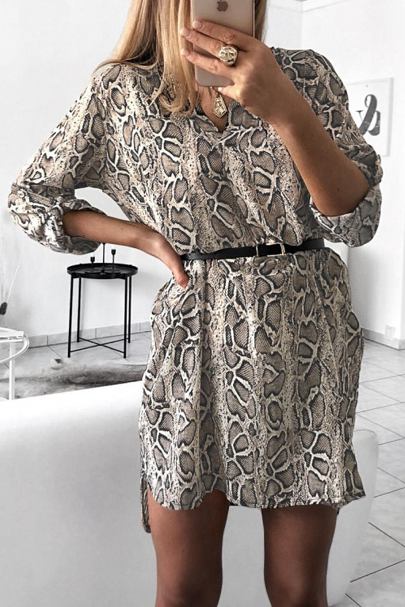 Vestidos rectos con cuello vuelto y estampados de moda (6 colores)