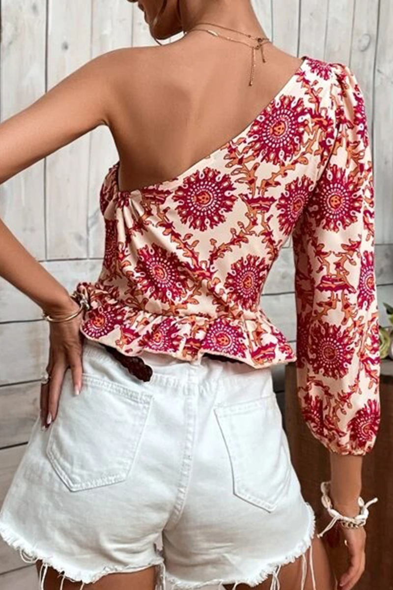 Blusas con volantes y estampado de vacaciones (4 colores)