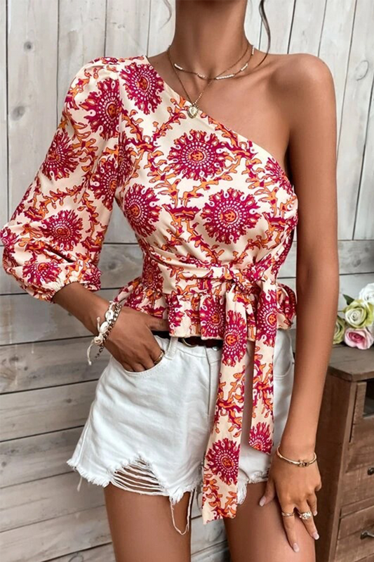 Blusas con volantes y estampado de vacaciones (4 colores)