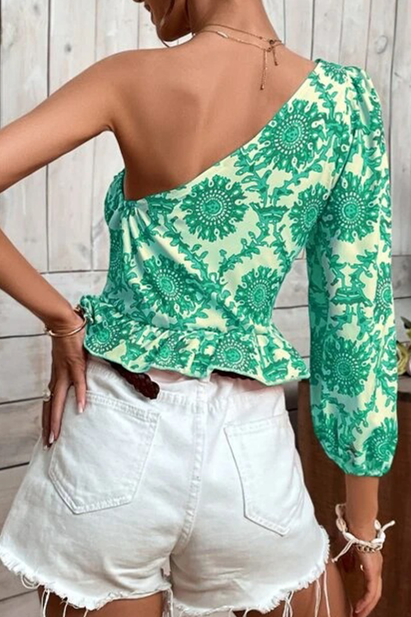 Blusas con volantes y estampado de vacaciones (4 colores)