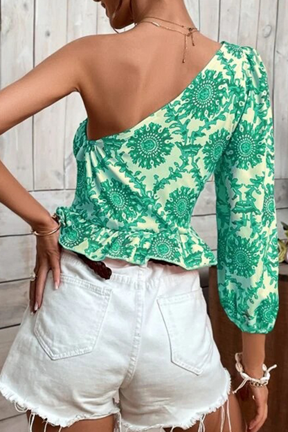 Blusas con volantes y estampado de vacaciones (4 colores)