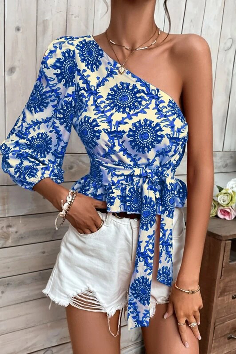 Blusas con volantes y estampado de vacaciones (4 colores)