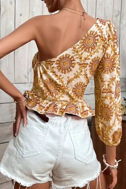 Blusas con volantes y estampado de vacaciones (4 colores)