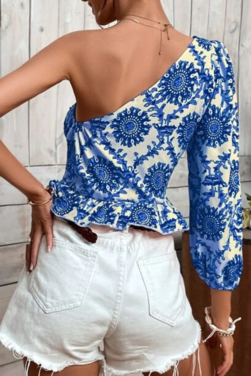 Blusas con volantes y estampado de vacaciones (4 colores)