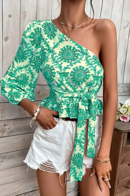Blusas con volantes y estampado de vacaciones (4 colores)