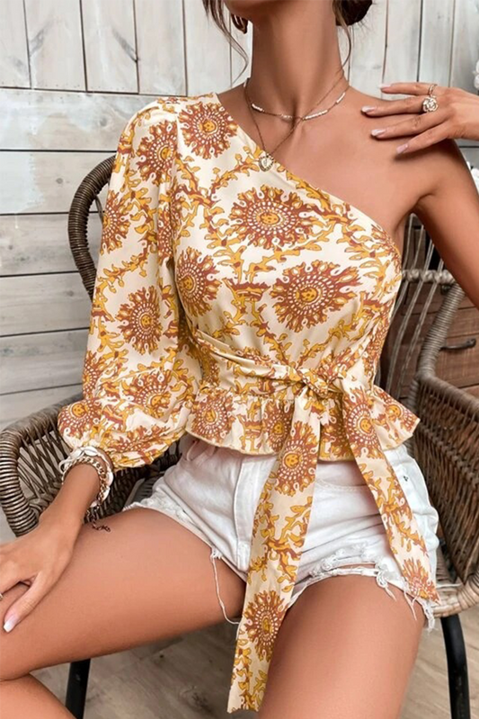 Blusas con volantes y estampado de vacaciones (4 colores)