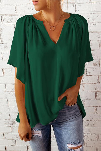 Camisetas casuales lisas con cuello en V y abertura en la parte superior (6 colores)