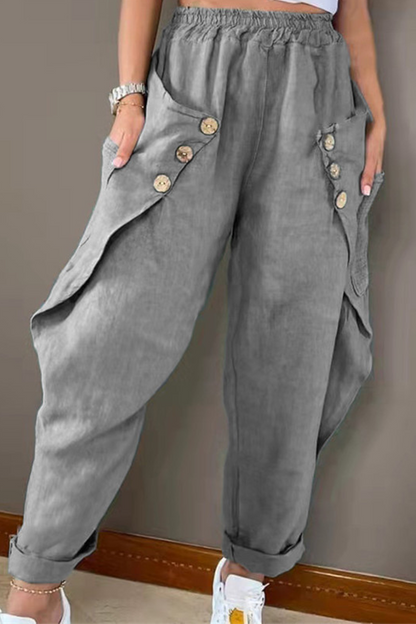 Pantalones Harlan informales de talle medio con hebilla y retazos de color liso (4 colores)