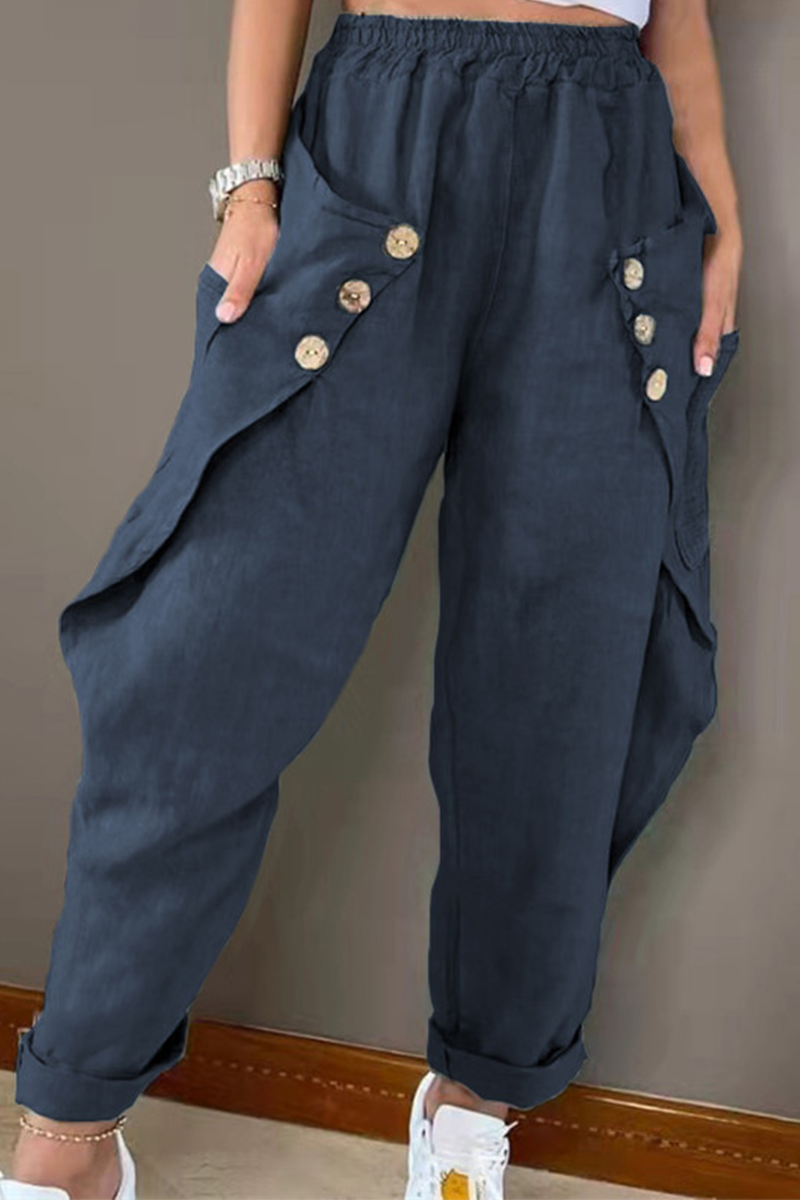 Pantalones Harlan informales de talle medio con hebilla y retazos de color liso (4 colores)