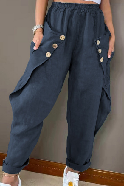 Pantalones Harlan informales de talle medio con hebilla y retazos de color liso (4 colores)