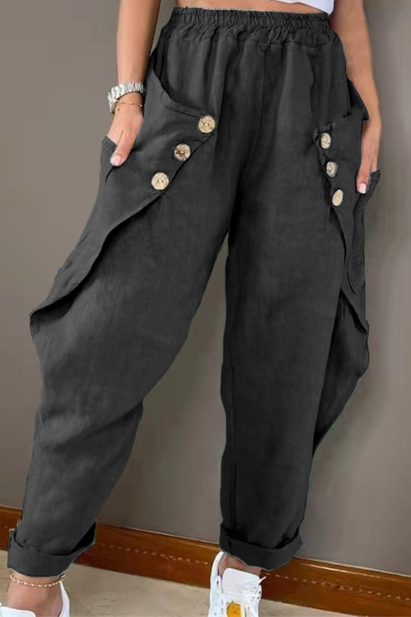 Pantalones Harlan informales de talle medio con hebilla y retazos de color liso (4 colores)