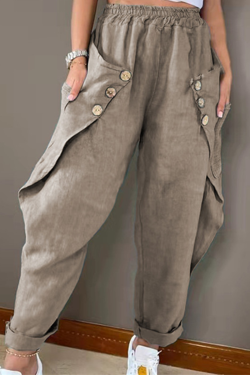 Pantalones Harlan informales de talle medio con hebilla y retazos de color liso (4 colores)