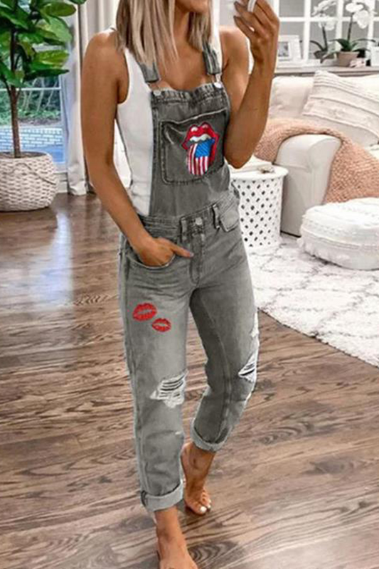 Casual Lips Printed Square Collar Harlan Jumpsuits