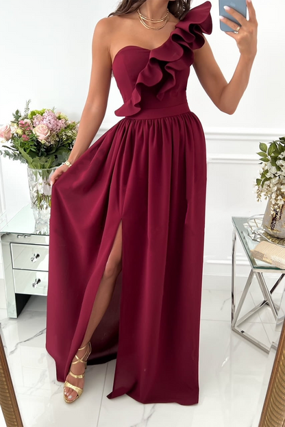 Vestidos casuales de falda pastel con volantes de un solo hombro (6 colores)