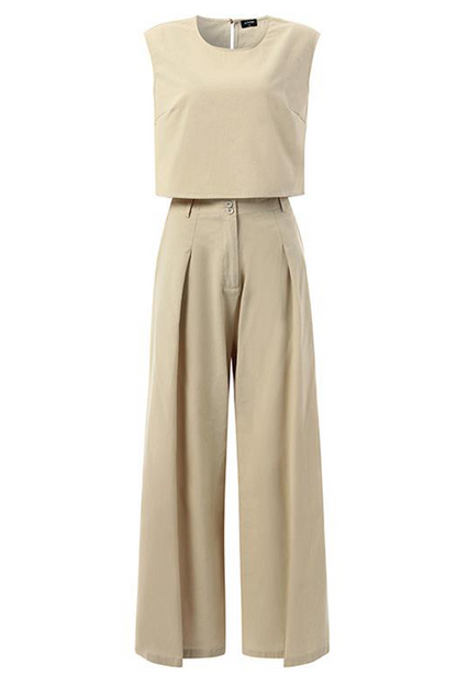 Casual Solid Split Joint O Neck Sleeveless Two Pieces(3 Colors)