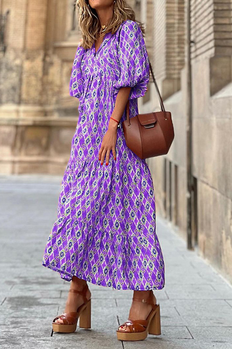 Casual Print Split Joint Straight Dresses(3 Colors)