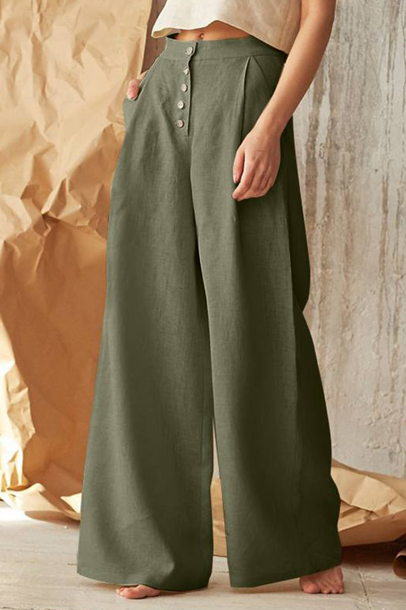 Pantalones casuales de color liso con abertura en la cintura, holgados, de pierna ancha y cintura media (3 colores)