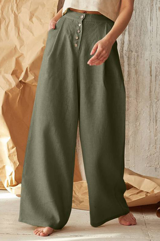 Pantalones casuales de color liso con abertura en la cintura, holgados, de pierna ancha y cintura media (3 colores)