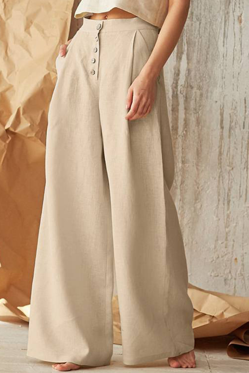 Pantalones casuales de color liso con abertura en la cintura, holgados, de pierna ancha y cintura media (3 colores)