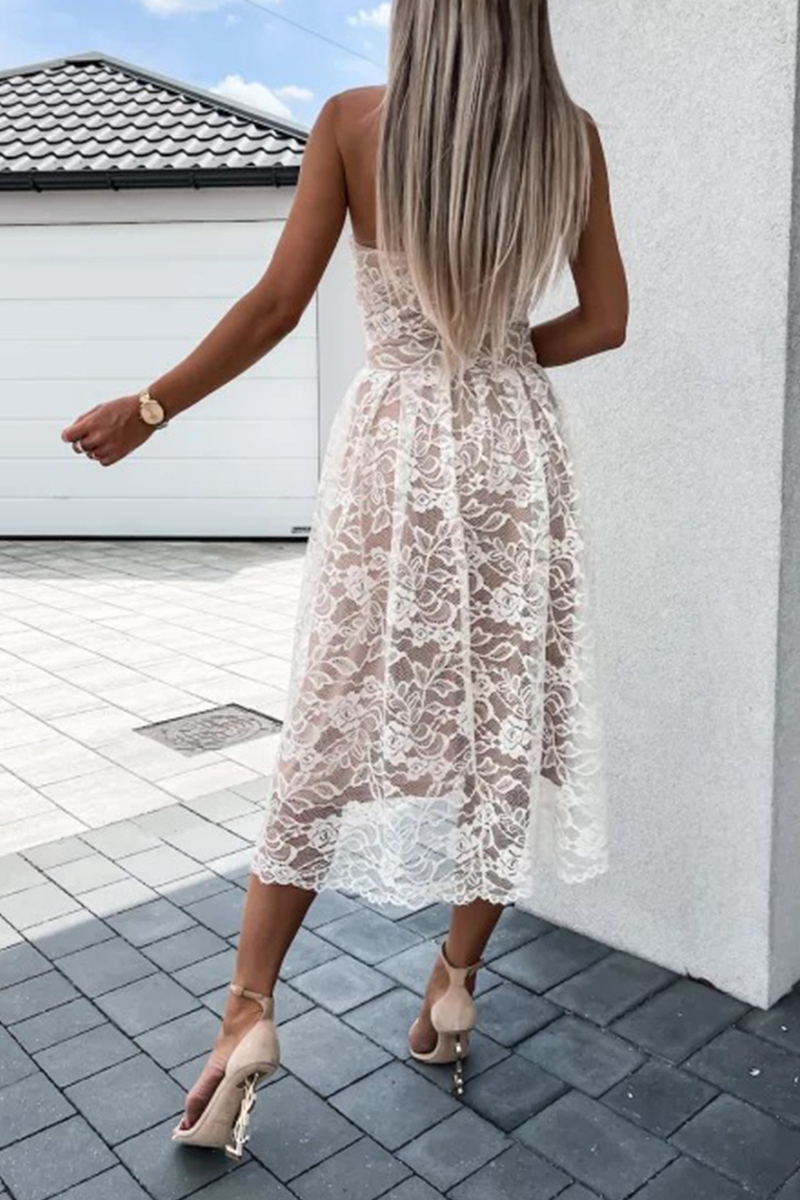 Vestidos sexis de encaje liso sin tirantes con falda de pastel