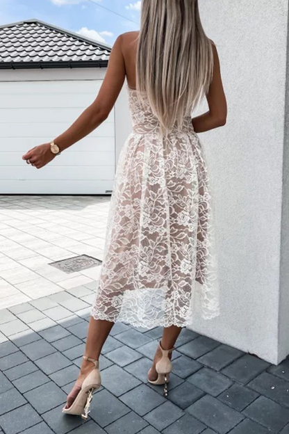 Vestidos sexis de encaje liso sin tirantes con falda de pastel