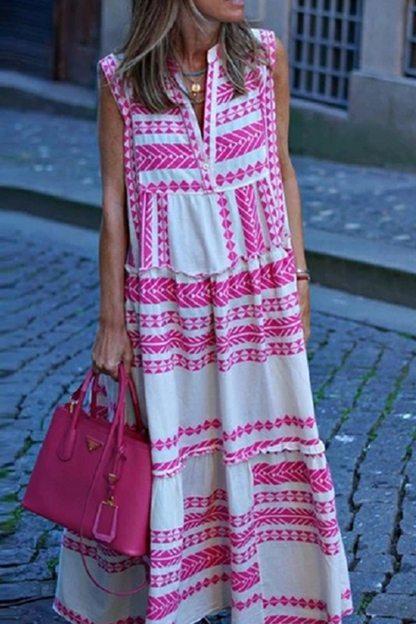 Vestidos casuales con estampado de patchwork, cuello en V y falda pastel